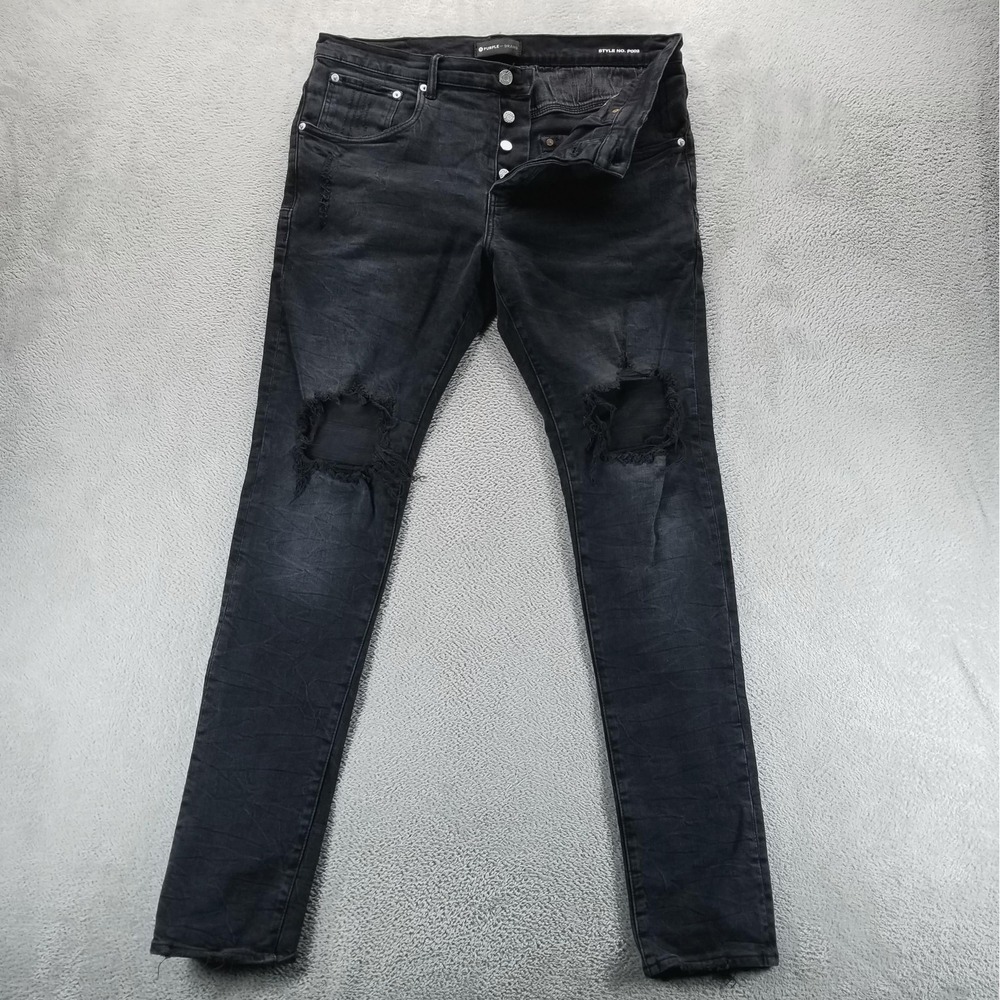 Purple Brand Jeans Mens 34x34 Black P002 Skinny Dark Wash Distressed Stretch
